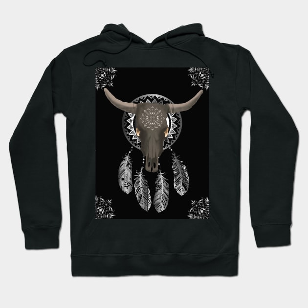 Buffalo skull dream catcher black Hoodie by Accabella